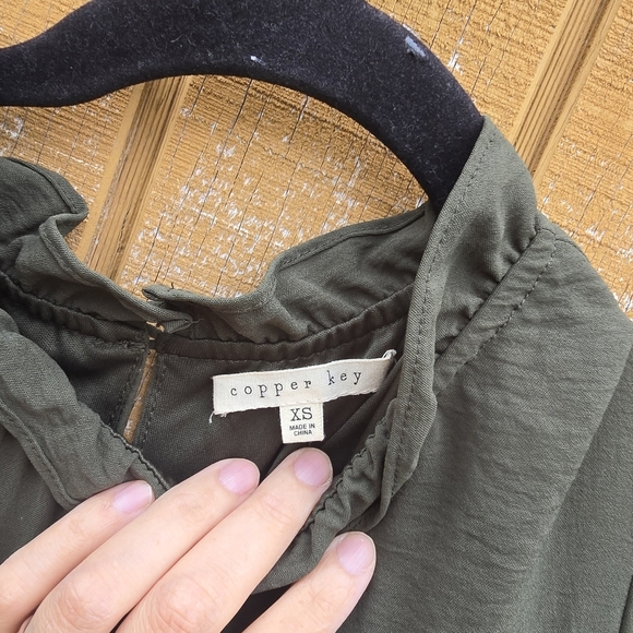 Olive Green Long Sleeve Tiered Dress - Picture 2 of 3